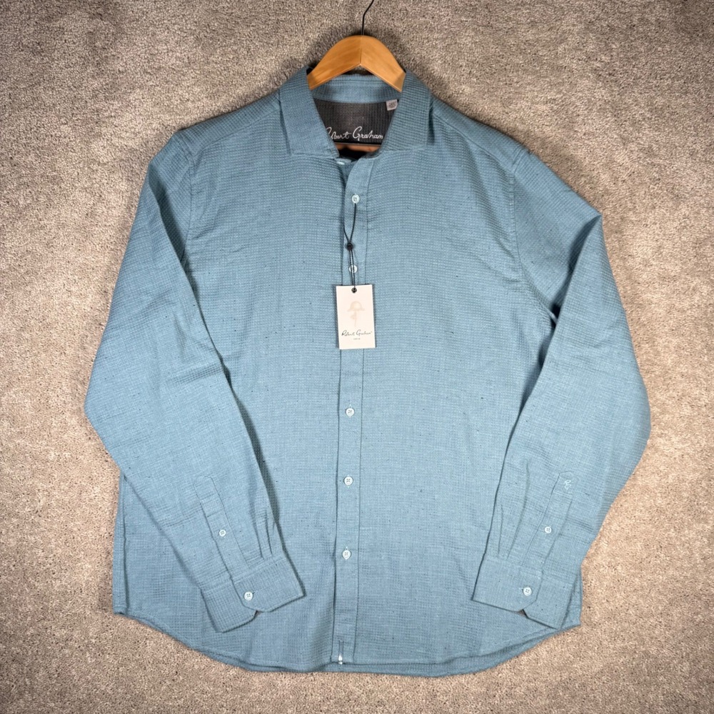Robert Graham Melbury Waffle Knit Shirt Light Blue 2XL NWT OF5120C-450